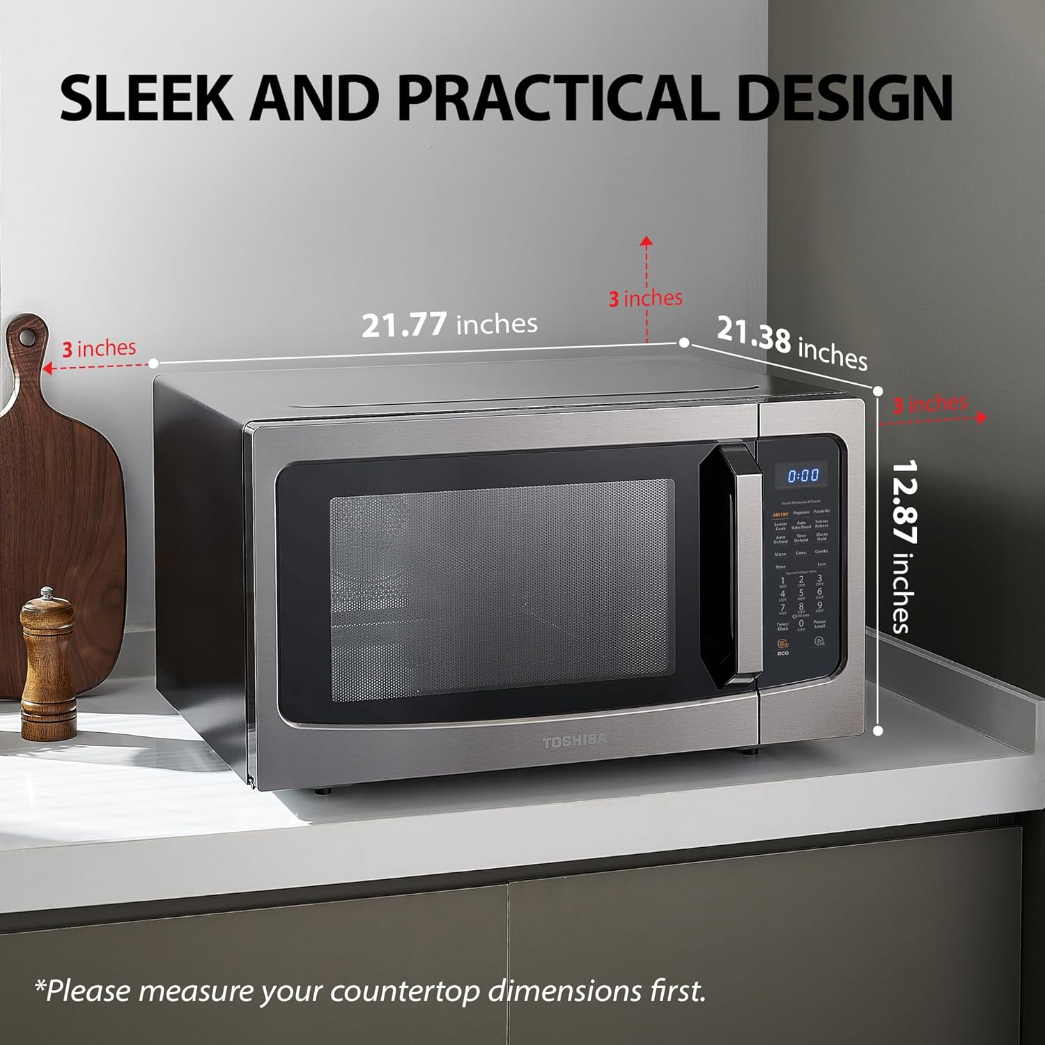 Toshiba Air Fryer Combo 4-in-1 Countertop Microwave Oven, Smart Sensor, Convection, Mute Function, Position Memory 13.6" Turntable, 1.5 Cu Ft, 1000W, Black, ML-EC42P(BS) - Image 7