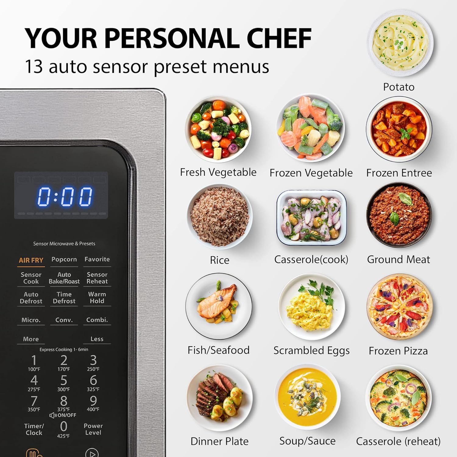 Toshiba Air Fryer Combo 4-in-1 Countertop Microwave Oven, Smart Sensor, Convection, Mute Function, Position Memory 13.6" Turntable, 1.5 Cu Ft, 1000W, Black, ML-EC42P(BS) - Image 5