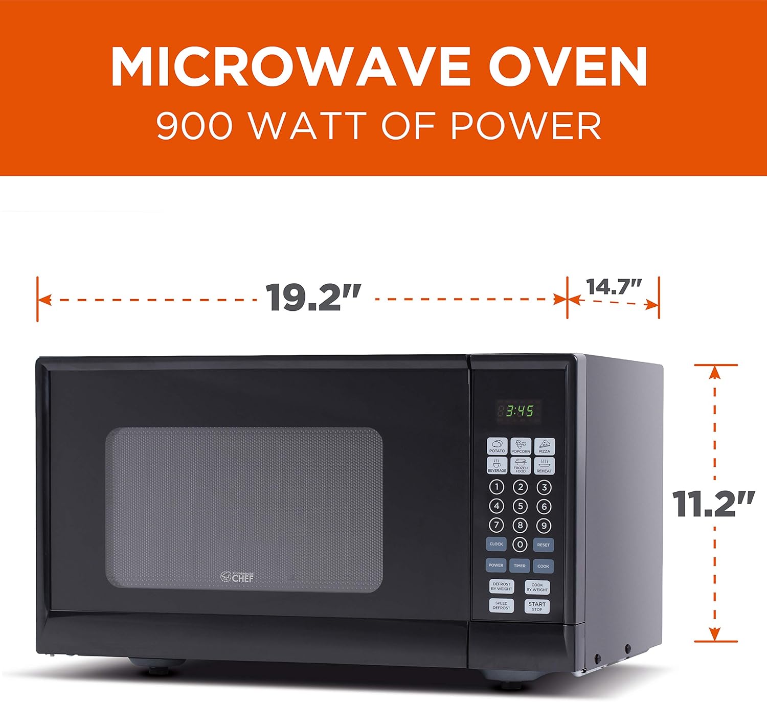 COMMERCIAL CHEF 0.9 Cu Ft Microwave with 10 Power Levels, Push Button and Child Lock, 900 Watt Microwave with Digital Controls, Countertop Microwave with Timer and Quick-Touch Menu, Black - Image 4