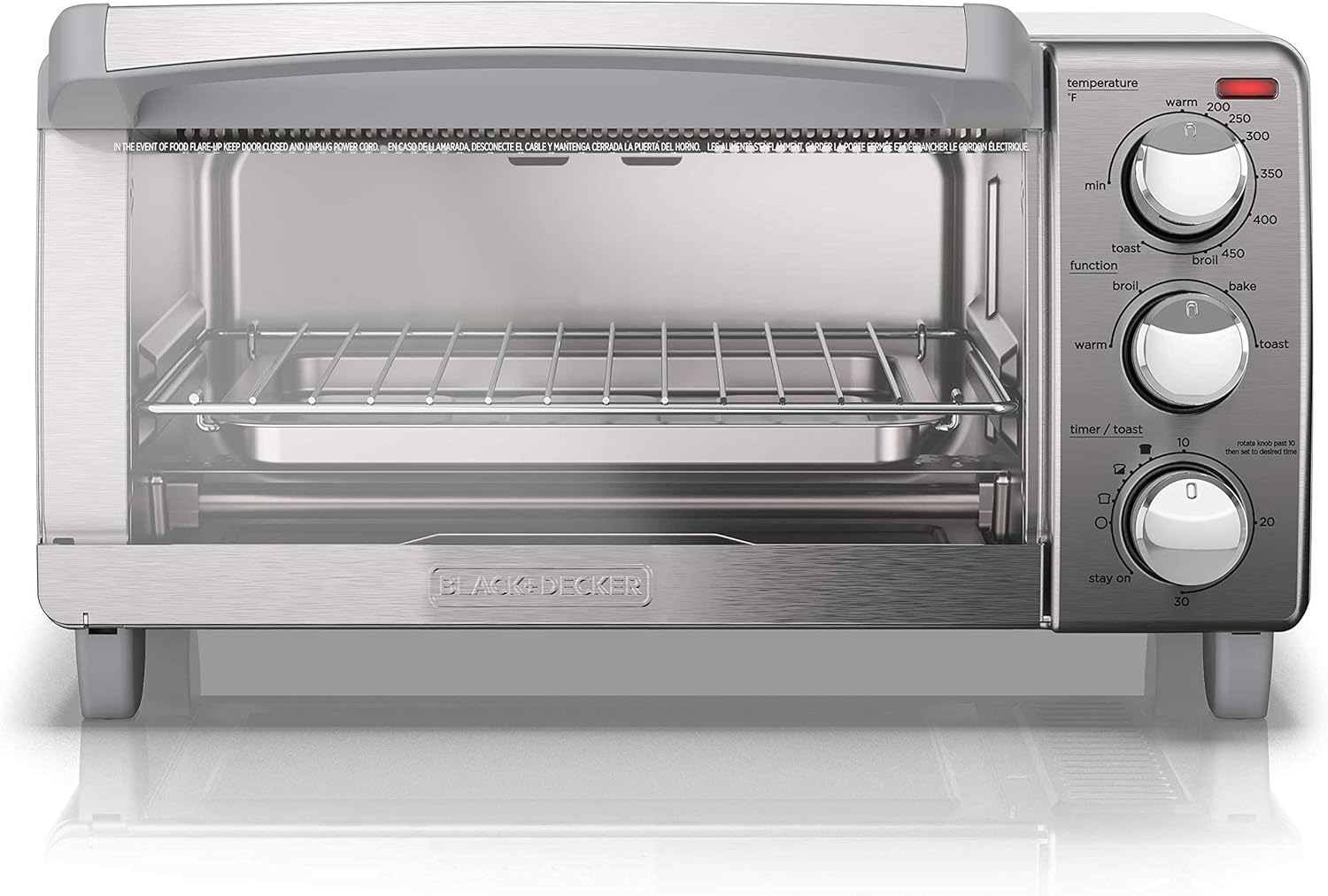 BLACK+DECKER 4-Slice Toaster Oven, TO1745SSG, Even Toast, 4 Cooking Functions Bake, Broil, Toast and Keep Warm, Removable Crumb Tray, Timer - Image 9