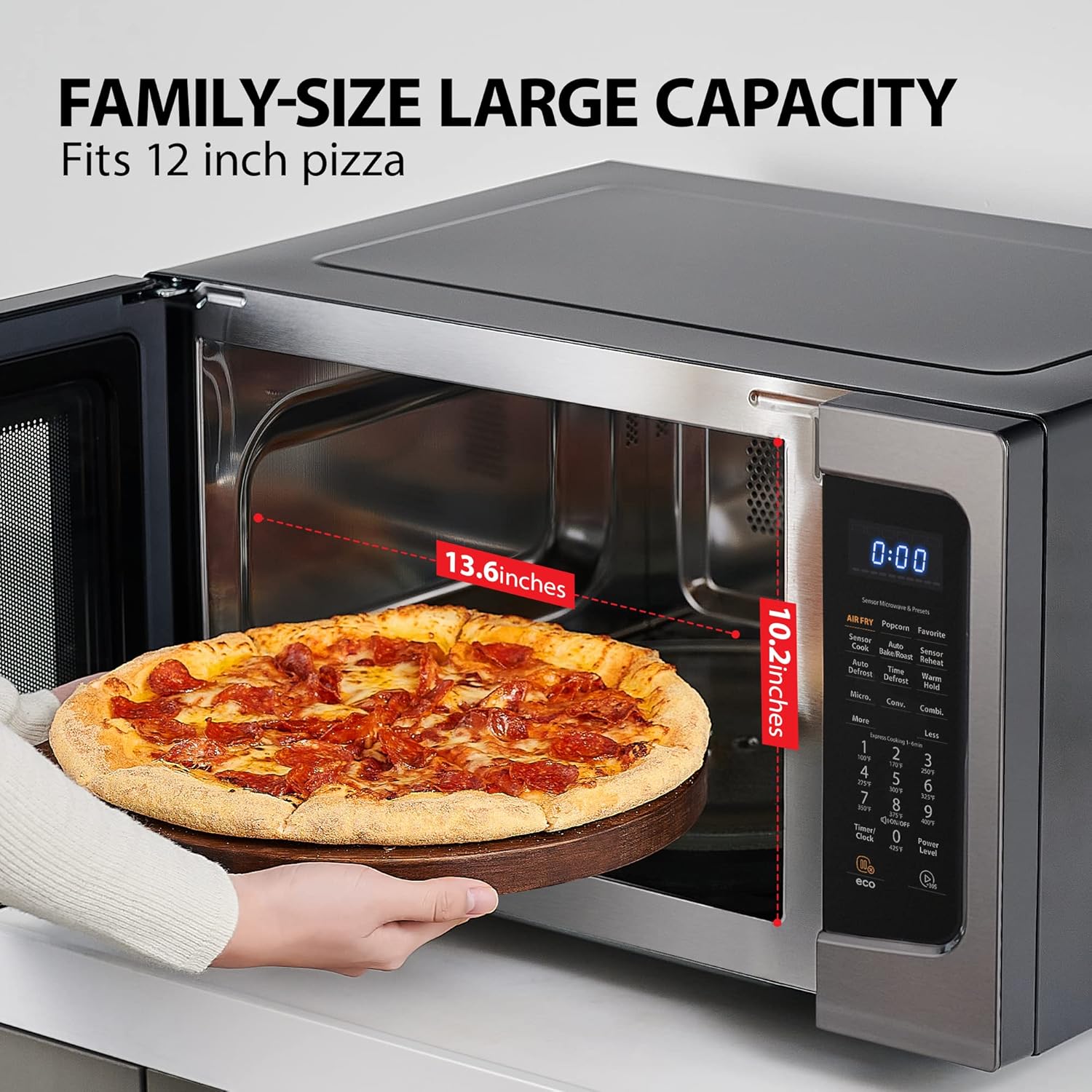 Toshiba Air Fryer Combo 4-in-1 Countertop Microwave Oven, Smart Sensor, Convection, Mute Function, Position Memory 13.6" Turntable, 1.5 Cu Ft, 1000W, Black, ML-EC42P(BS) - Image 6