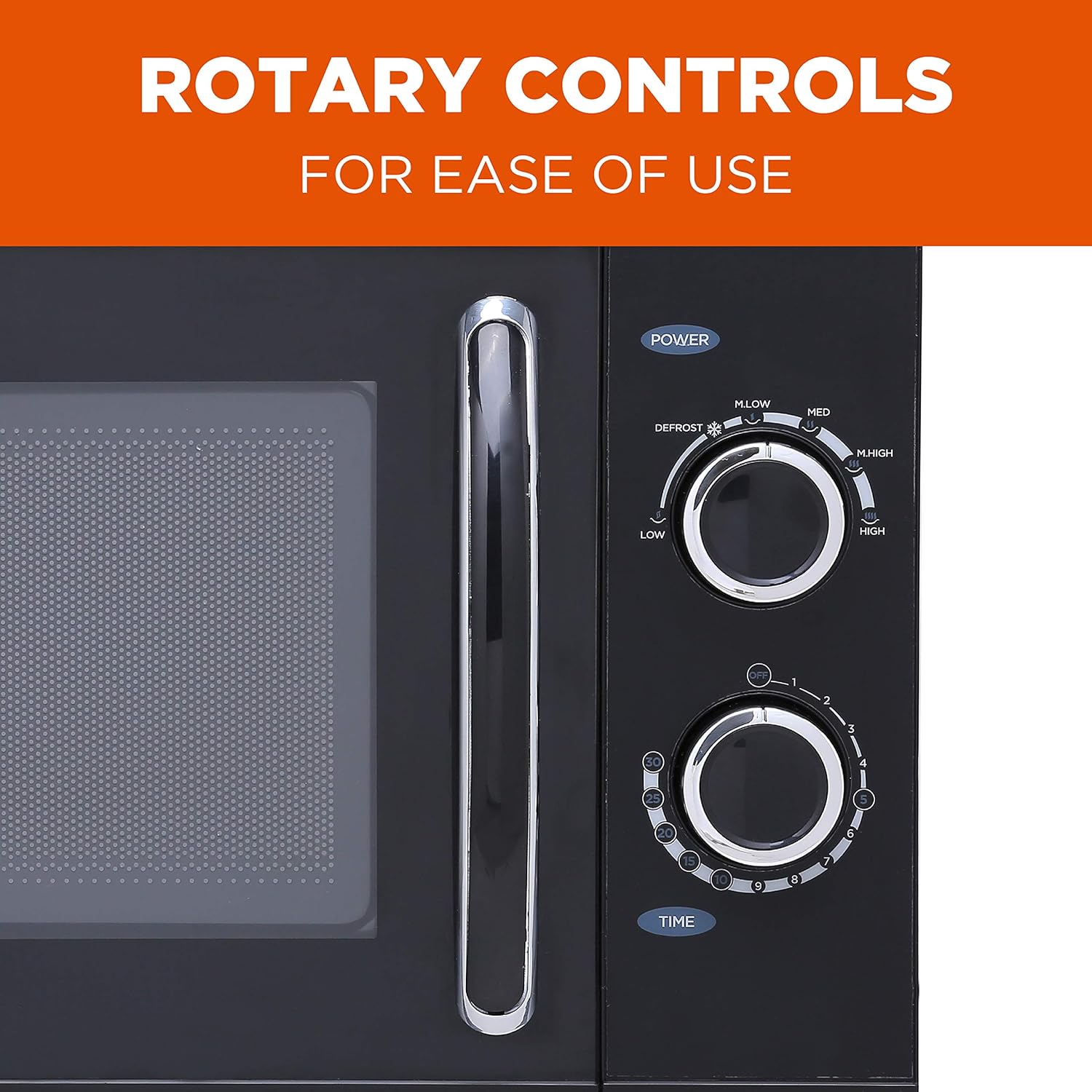 COMMERCIAL CHEF Rotary Dial Microwave with 6 Power Levels, Small Microwave with Pull Handle, 900W Countertop Microwave with Kitchen Timer, Microwave 0.9 Cu Ft with Rotary Dial Controls, Black - Image 4