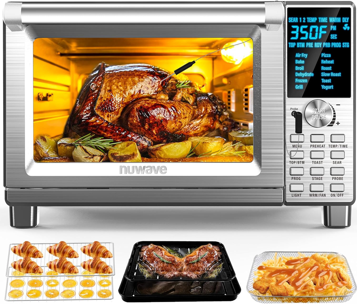 Nuwave Bravo Air Fryer Toaster Smart Oven, 12-in-1 Countertop Convection, 30-QT XL Capacity, 50°-500°F Temperature Controls, Top and Bottom Heater Adjustments 0%-100%, Brushed Stainless Steel Look - Image 2