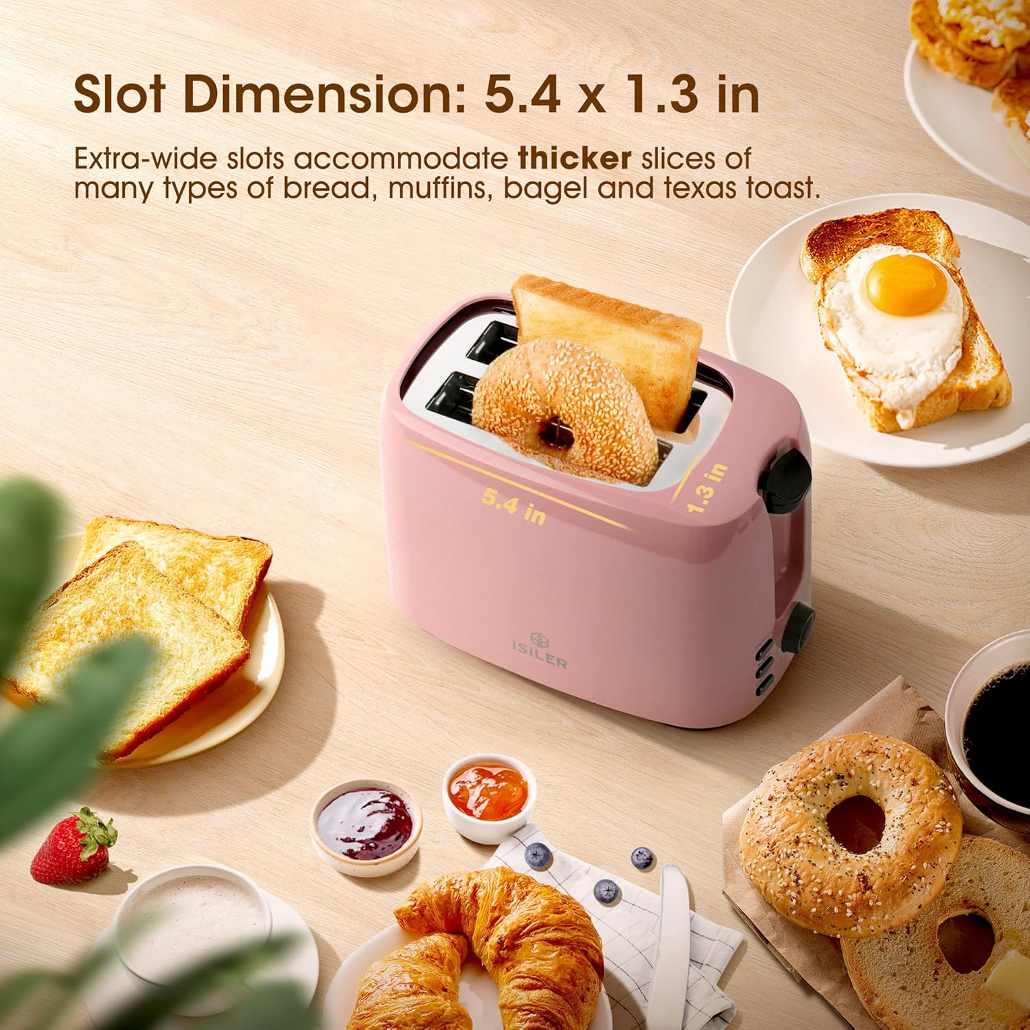 iSiLER 2 Slice Toaster, 1.3 Inches Wide Slot Bagel Toaster with 7 Shade Settings and Double Side Baking, Compact Bread Toaster with Removable Crumb Tray, Defrost Cancel Function Pink - Image 4