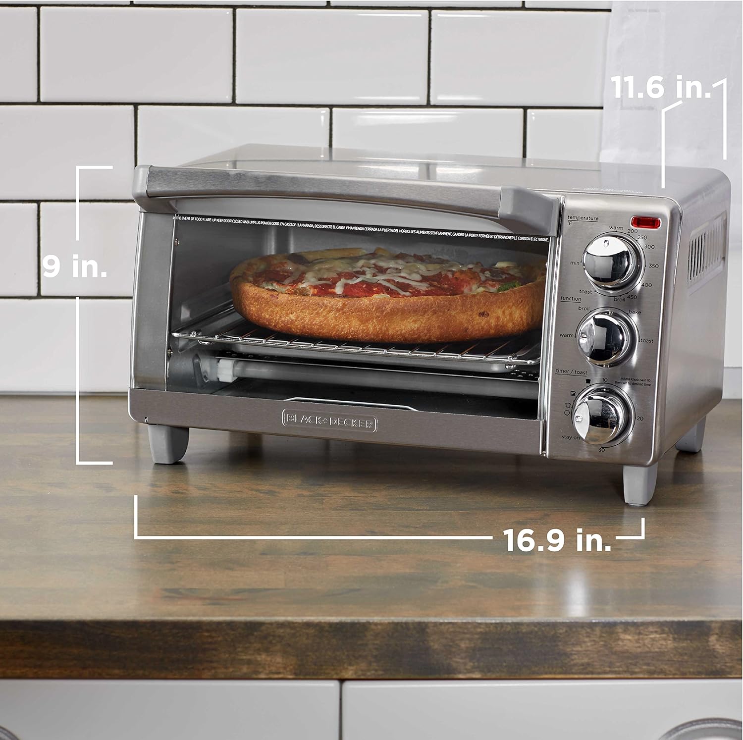 BLACK+DECKER 4-Slice Toaster Oven, TO1745SSG, Even Toast, 4 Cooking Functions Bake, Broil, Toast and Keep Warm, Removable Crumb Tray, Timer - Image 8