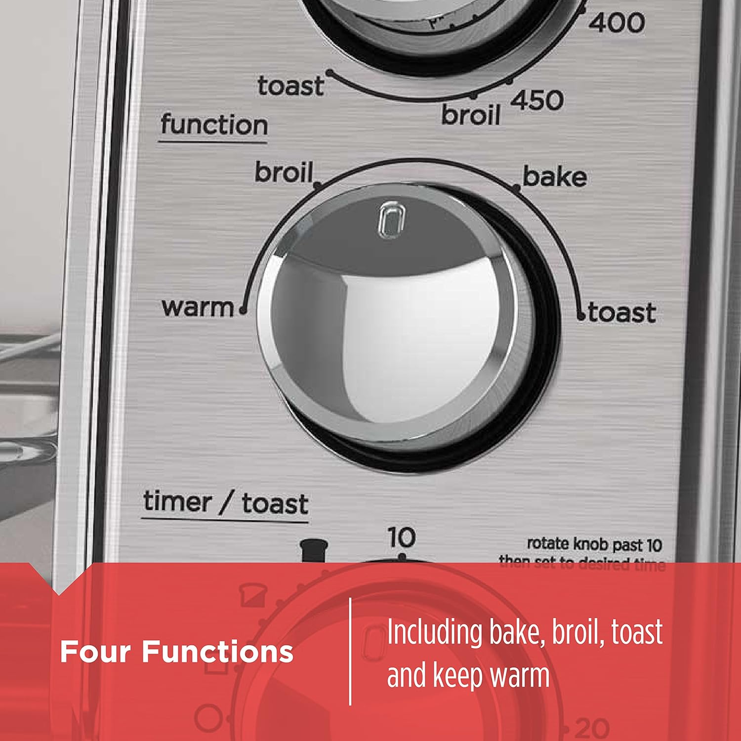 BLACK+DECKER 4-Slice Toaster Oven, TO1745SSG, Even Toast, 4 Cooking Functions Bake, Broil, Toast and Keep Warm, Removable Crumb Tray, Timer - Image 3